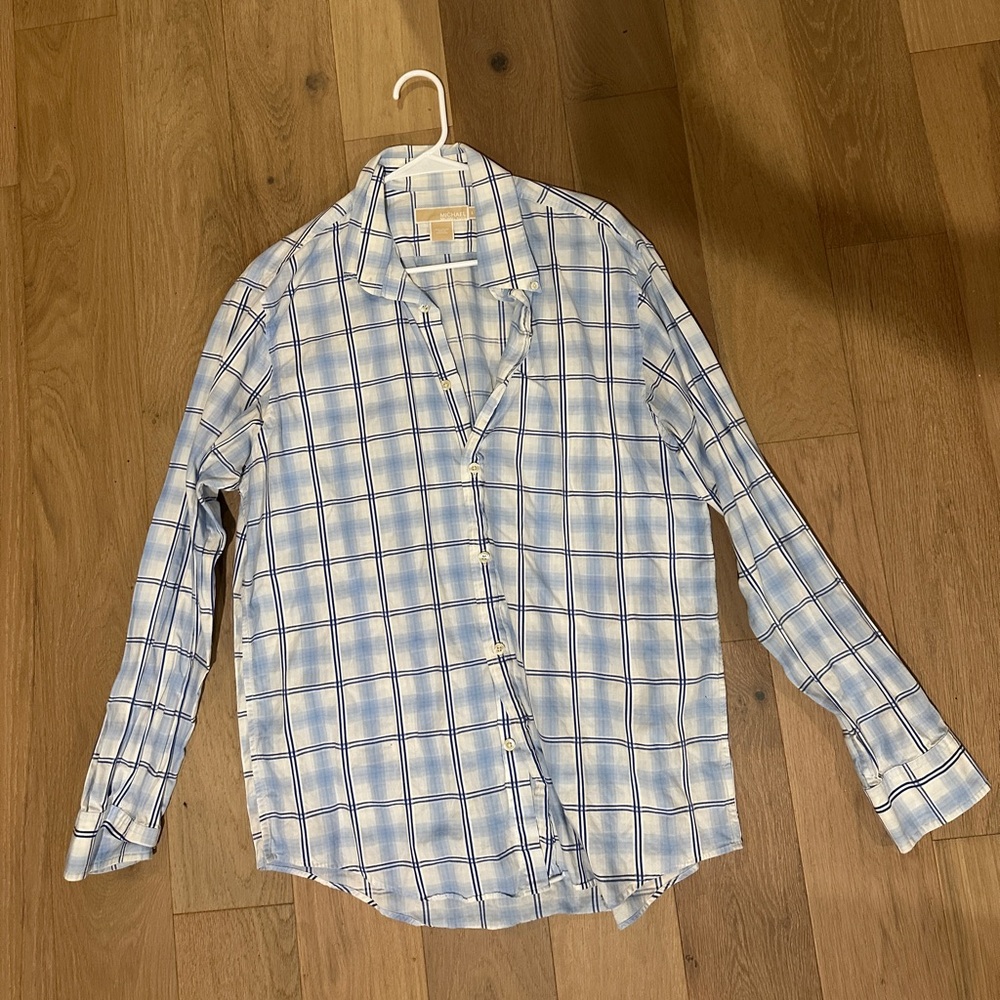 Michaels Light Blue and White Plaid Shirt